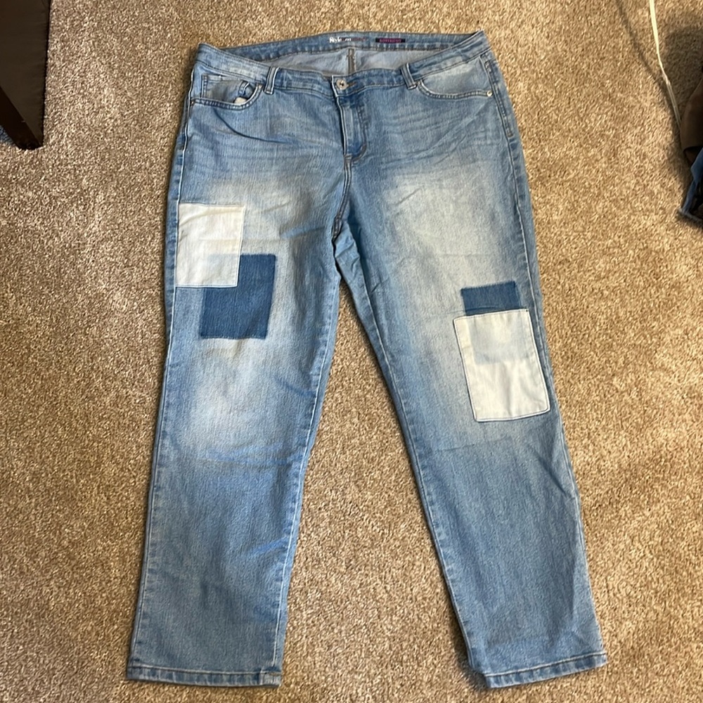 Style and Co Lightwash Patchwork Boyfriend Jean (size 18w)
